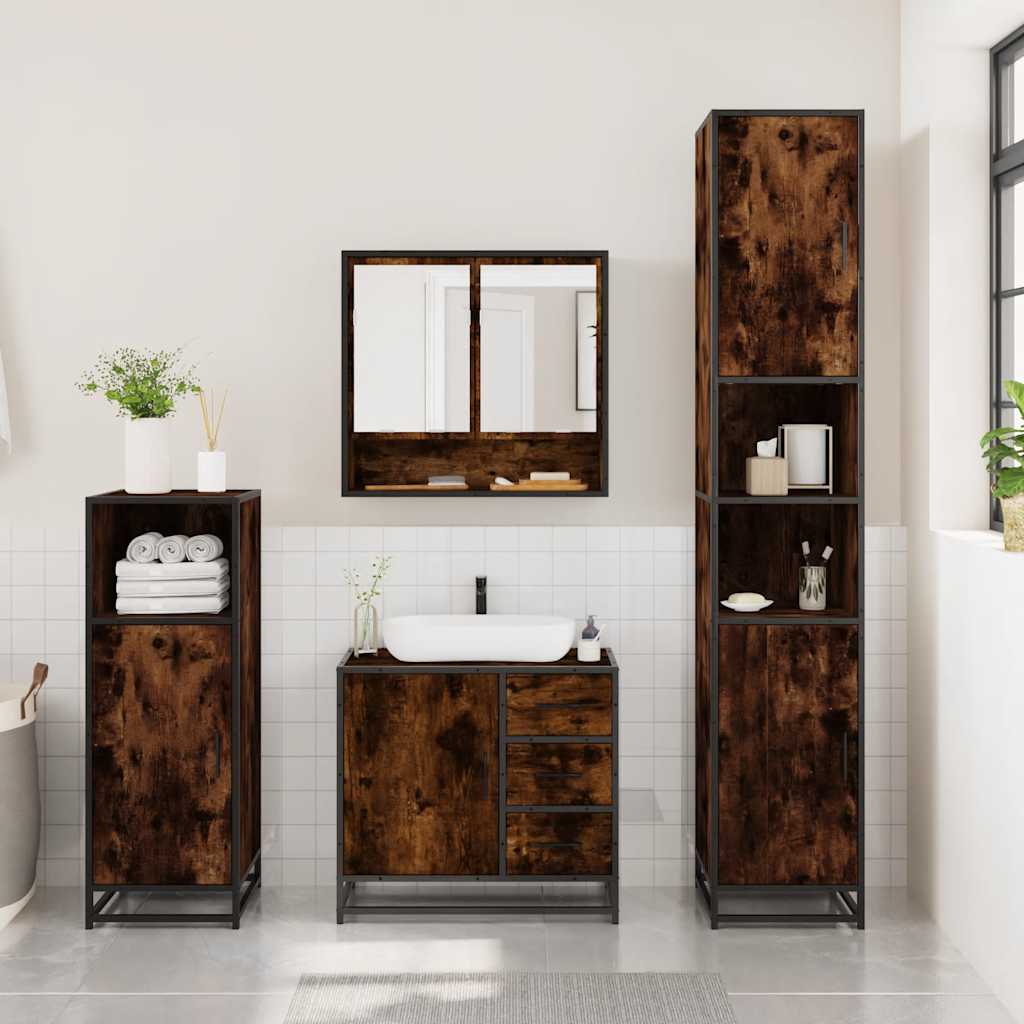 vidaXL 3 Piece Bathroom Furniture Set Smoked Oak Engineered Wood