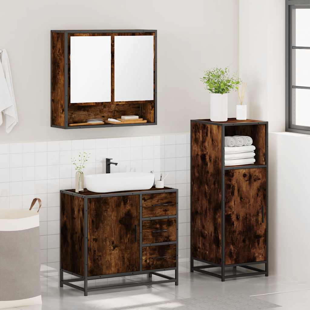 vidaXL 3 Piece Bathroom Furniture Set Smoked Oak Engineered Wood