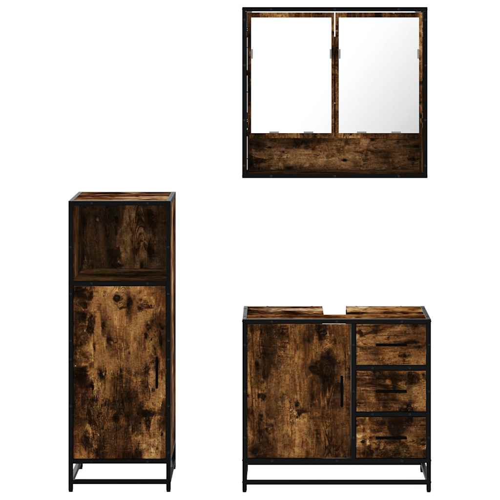 vidaXL 3 Piece Bathroom Furniture Set Smoked Oak Engineered Wood