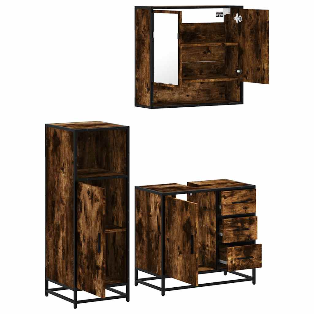 vidaXL 3 Piece Bathroom Furniture Set Smoked Oak Engineered Wood