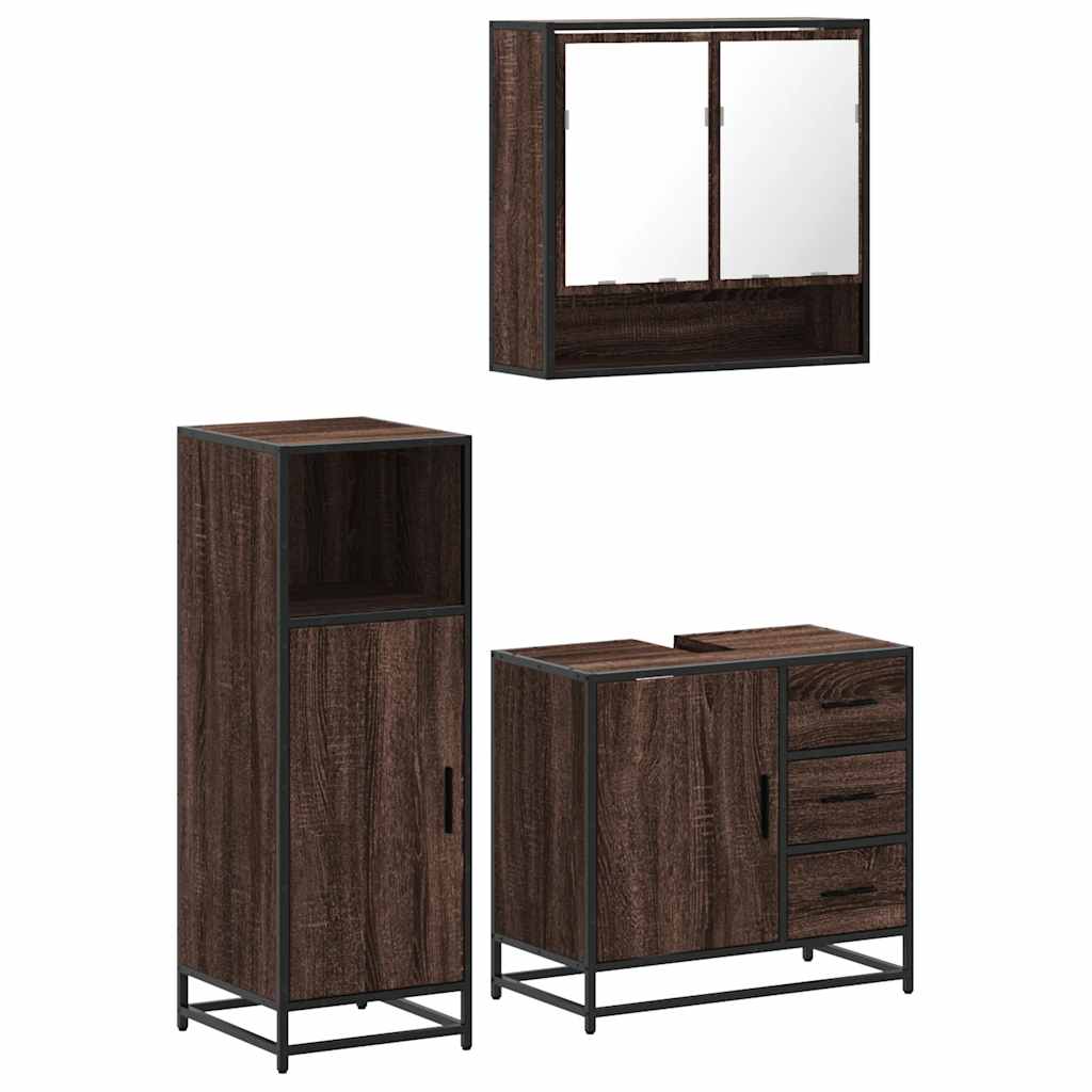 vidaXL 3 Piece Bathroom Furniture Set Brown Oak Engineered Wood