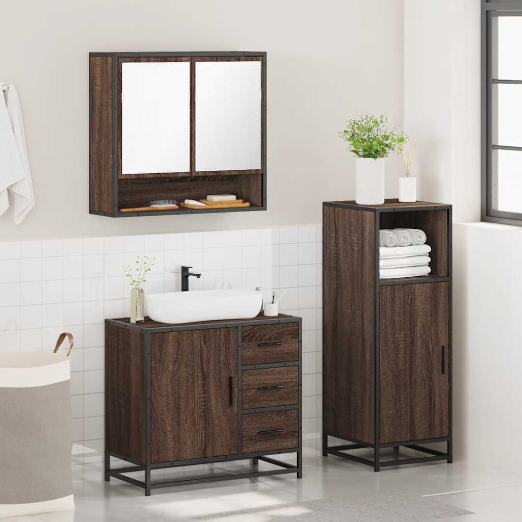 vidaXL 3 Piece Bathroom Furniture Set Brown Oak Engineered Wood