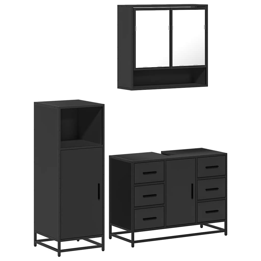 vidaXL 3 Piece Bathroom Furniture Set Black Engineered Wood