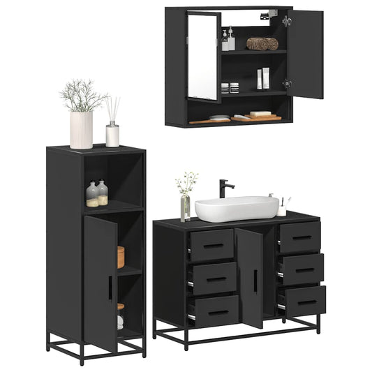 vidaXL 3 Piece Bathroom Furniture Set Black Engineered Wood