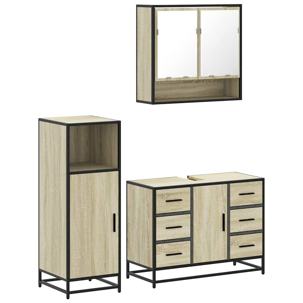 vidaXL 3 Piece Bathroom Furniture Set Sonoma Oak Engineered Wood