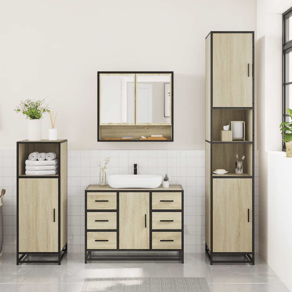 vidaXL 3 Piece Bathroom Furniture Set Sonoma Oak Engineered Wood