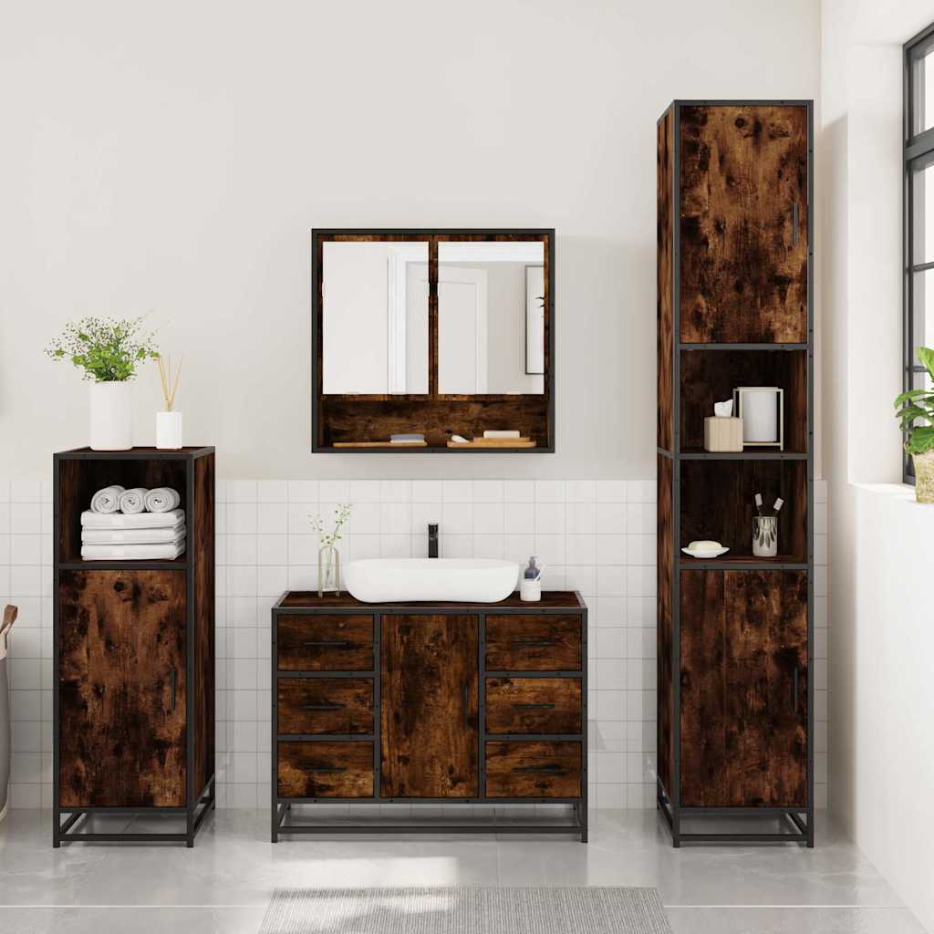 vidaXL 3 Piece Bathroom Furniture Set Smoked Oak Engineered Wood