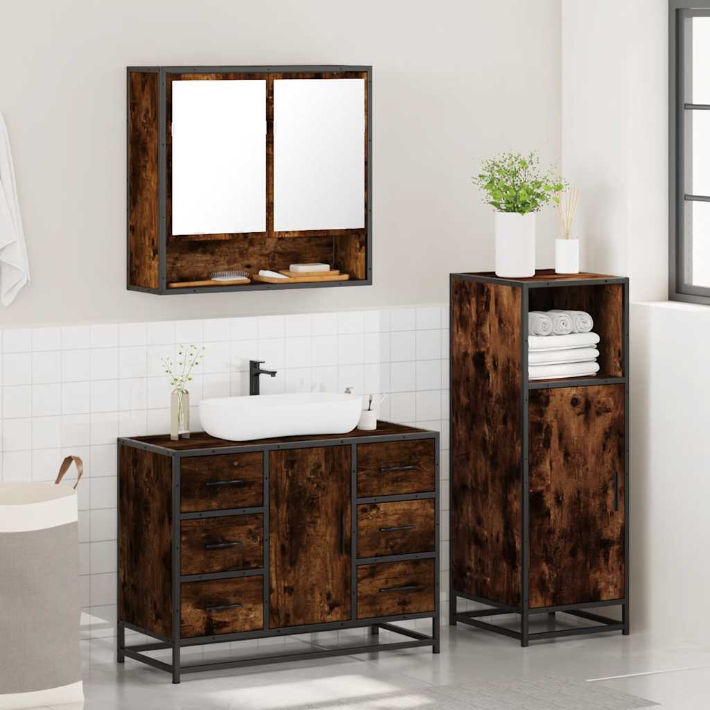 vidaXL 3 Piece Bathroom Furniture Set Smoked Oak Engineered Wood