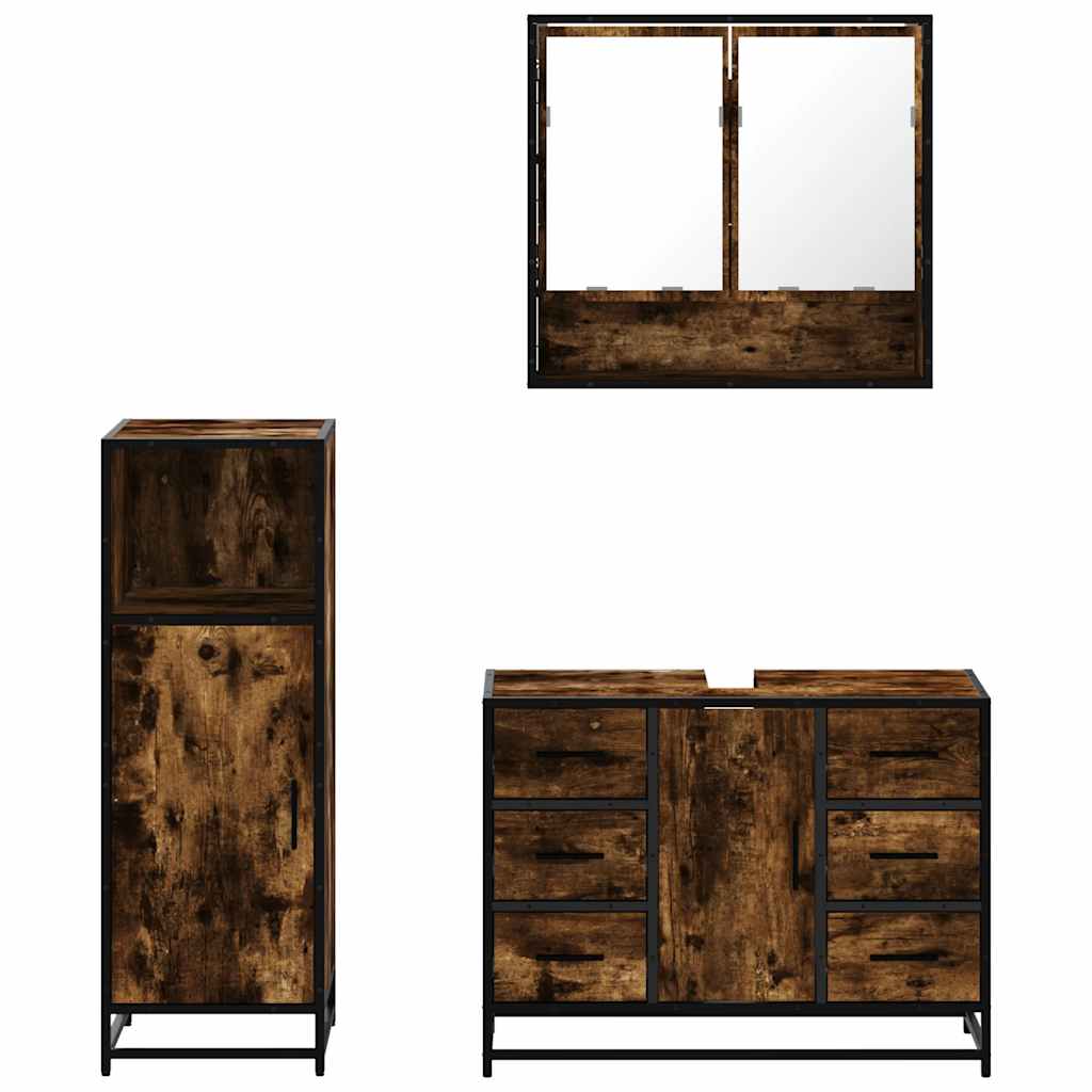 vidaXL 3 Piece Bathroom Furniture Set Smoked Oak Engineered Wood