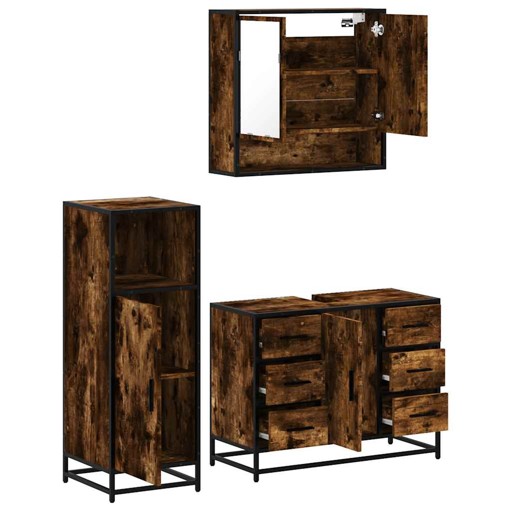 vidaXL 3 Piece Bathroom Furniture Set Smoked Oak Engineered Wood