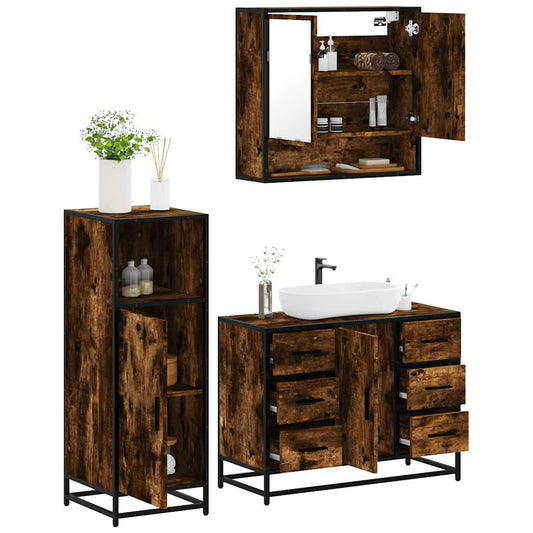 vidaXL 3 Piece Bathroom Furniture Set Smoked Oak Engineered Wood