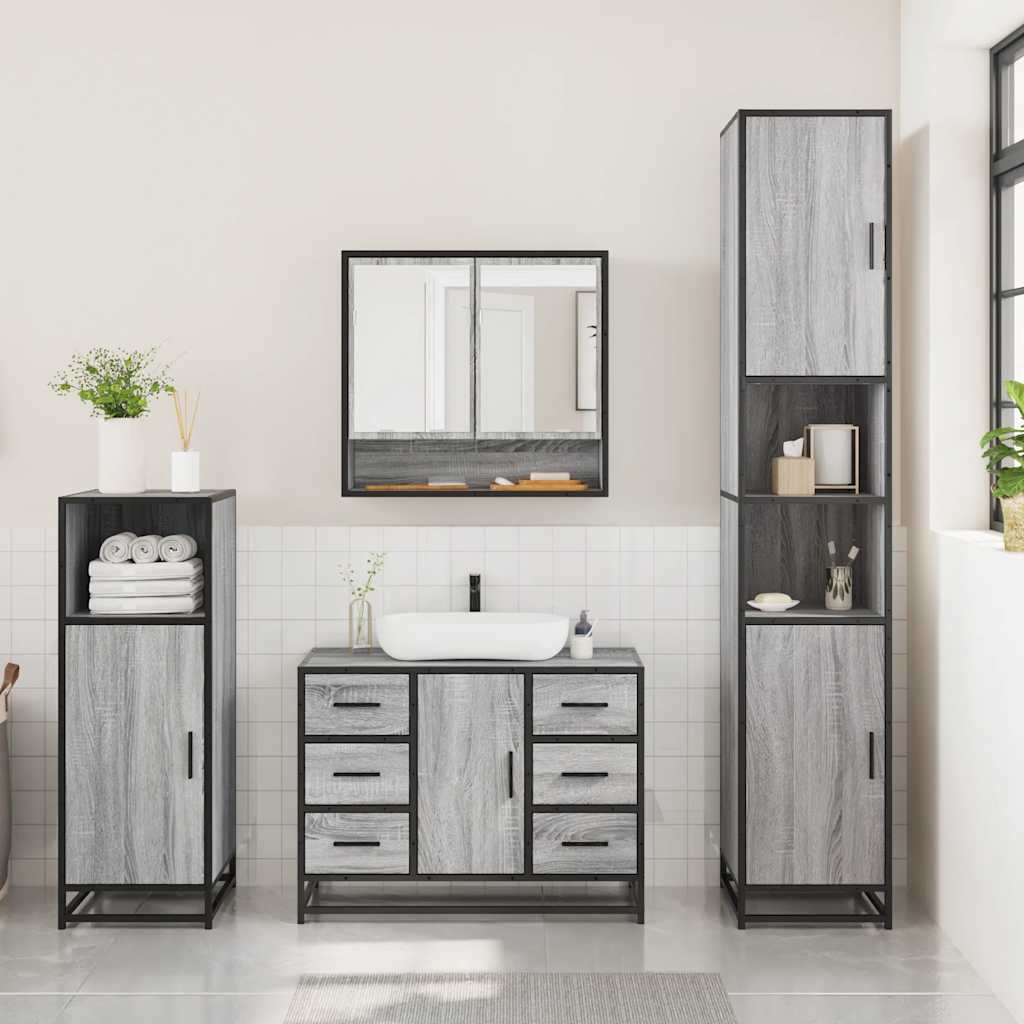 vidaXL 3 Piece Bathroom Furniture Set Grey Sonoma Engineered Wood