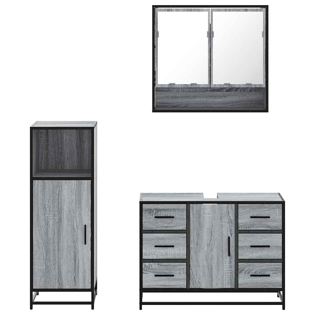 vidaXL 3 Piece Bathroom Furniture Set Grey Sonoma Engineered Wood