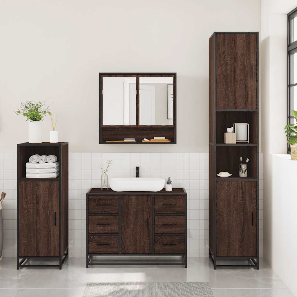 vidaXL 3 Piece Bathroom Furniture Set Brown Oak Engineered Wood