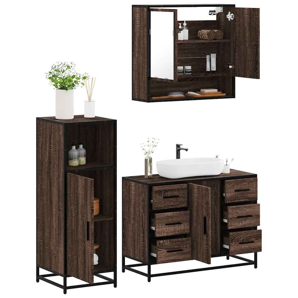 vidaXL 3 Piece Bathroom Furniture Set Brown Oak Engineered Wood