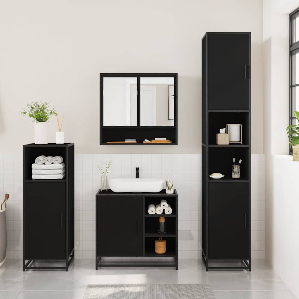 vidaXL 3 Piece Bathroom Furniture Set Black Engineered Wood