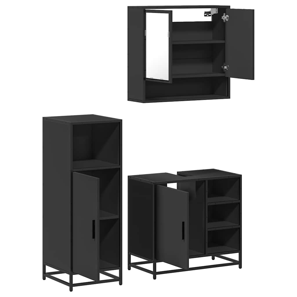 vidaXL 3 Piece Bathroom Furniture Set Black Engineered Wood