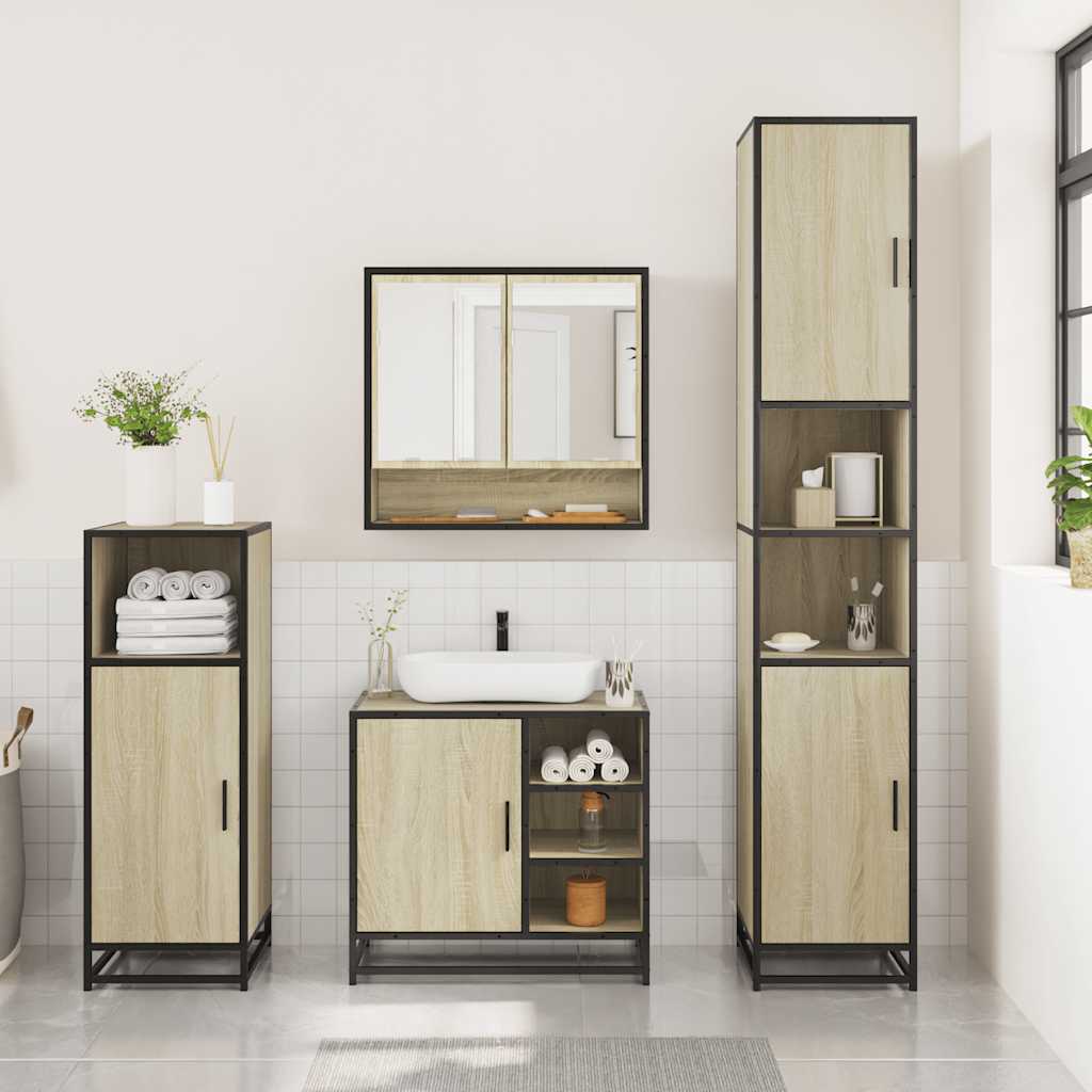 vidaXL 3 Piece Bathroom Furniture Set Sonoma Oak Engineered Wood