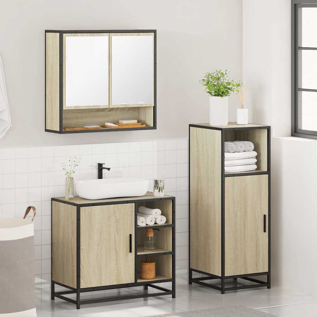 vidaXL 3 Piece Bathroom Furniture Set Sonoma Oak Engineered Wood