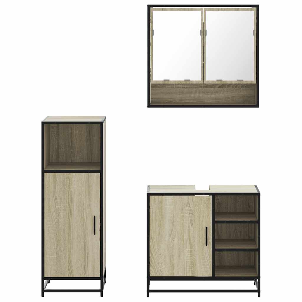 vidaXL 3 Piece Bathroom Furniture Set Sonoma Oak Engineered Wood