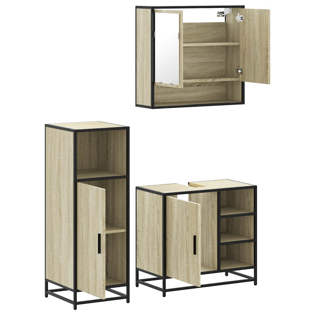 vidaXL 3 Piece Bathroom Furniture Set Sonoma Oak Engineered Wood