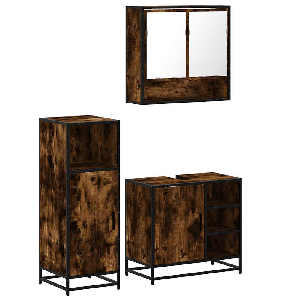 vidaXL 3 Piece Bathroom Furniture Set Smoked Oak Engineered Wood