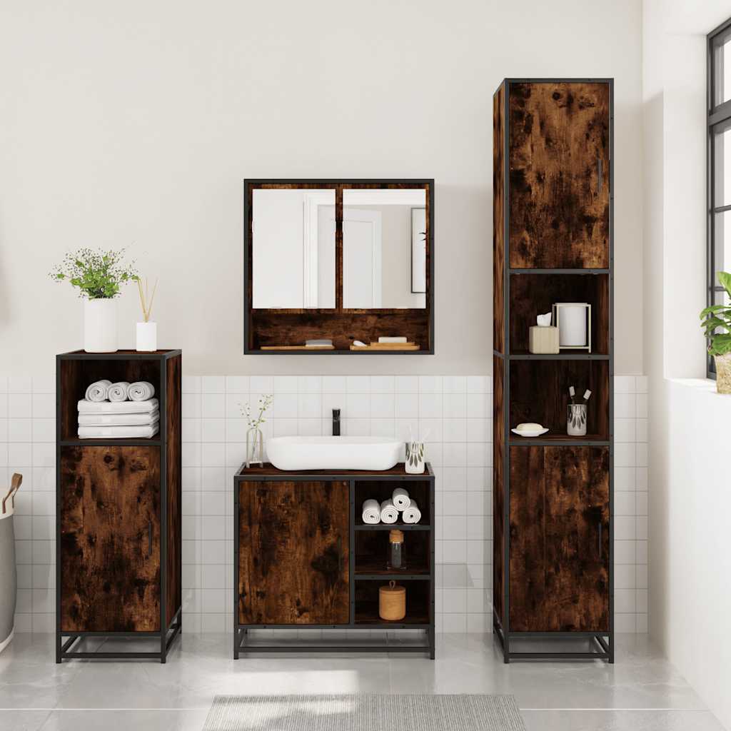 vidaXL 3 Piece Bathroom Furniture Set Smoked Oak Engineered Wood