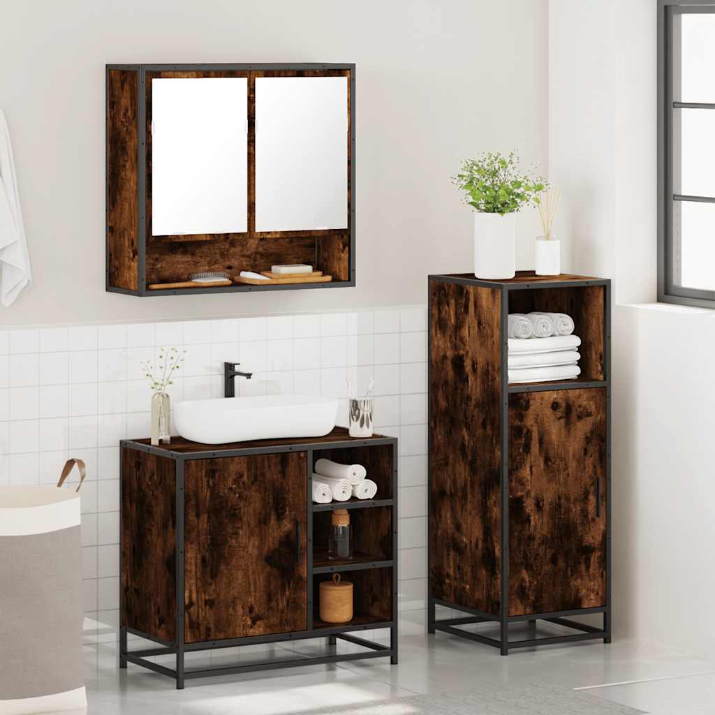 vidaXL 3 Piece Bathroom Furniture Set Smoked Oak Engineered Wood