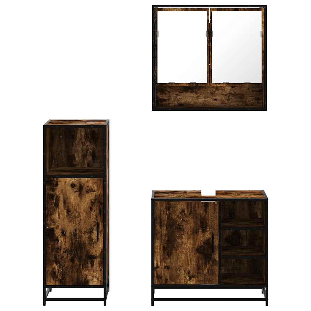 vidaXL 3 Piece Bathroom Furniture Set Smoked Oak Engineered Wood