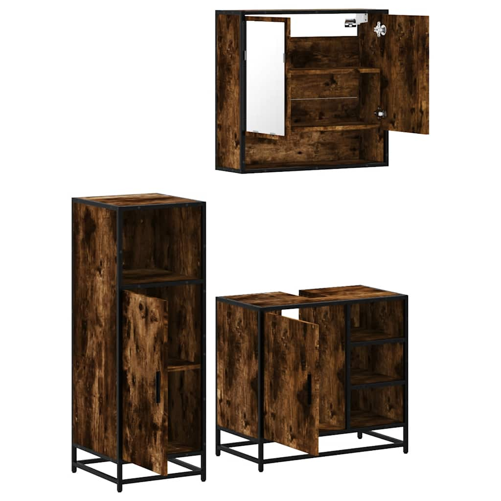 vidaXL 3 Piece Bathroom Furniture Set Smoked Oak Engineered Wood