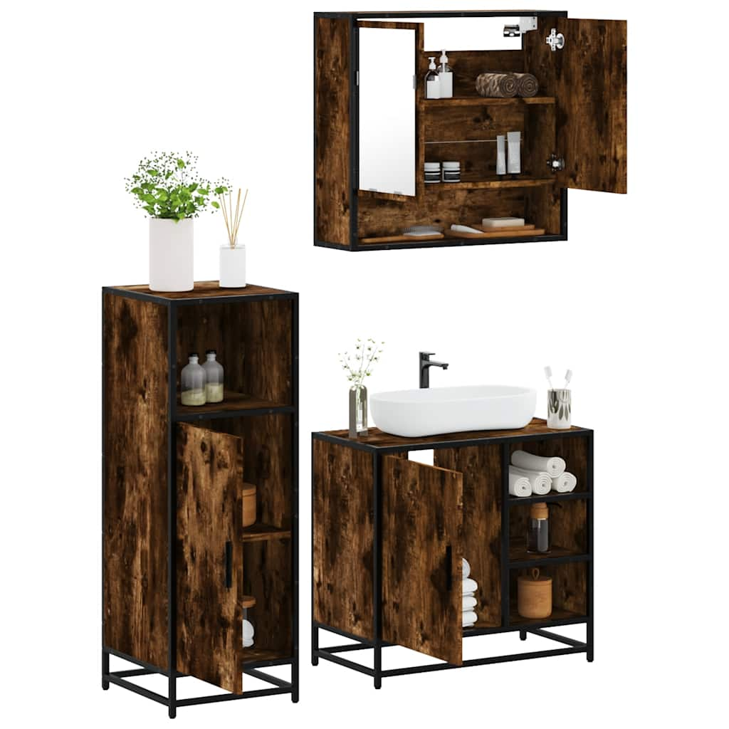 vidaXL 3 Piece Bathroom Furniture Set Smoked Oak Engineered Wood