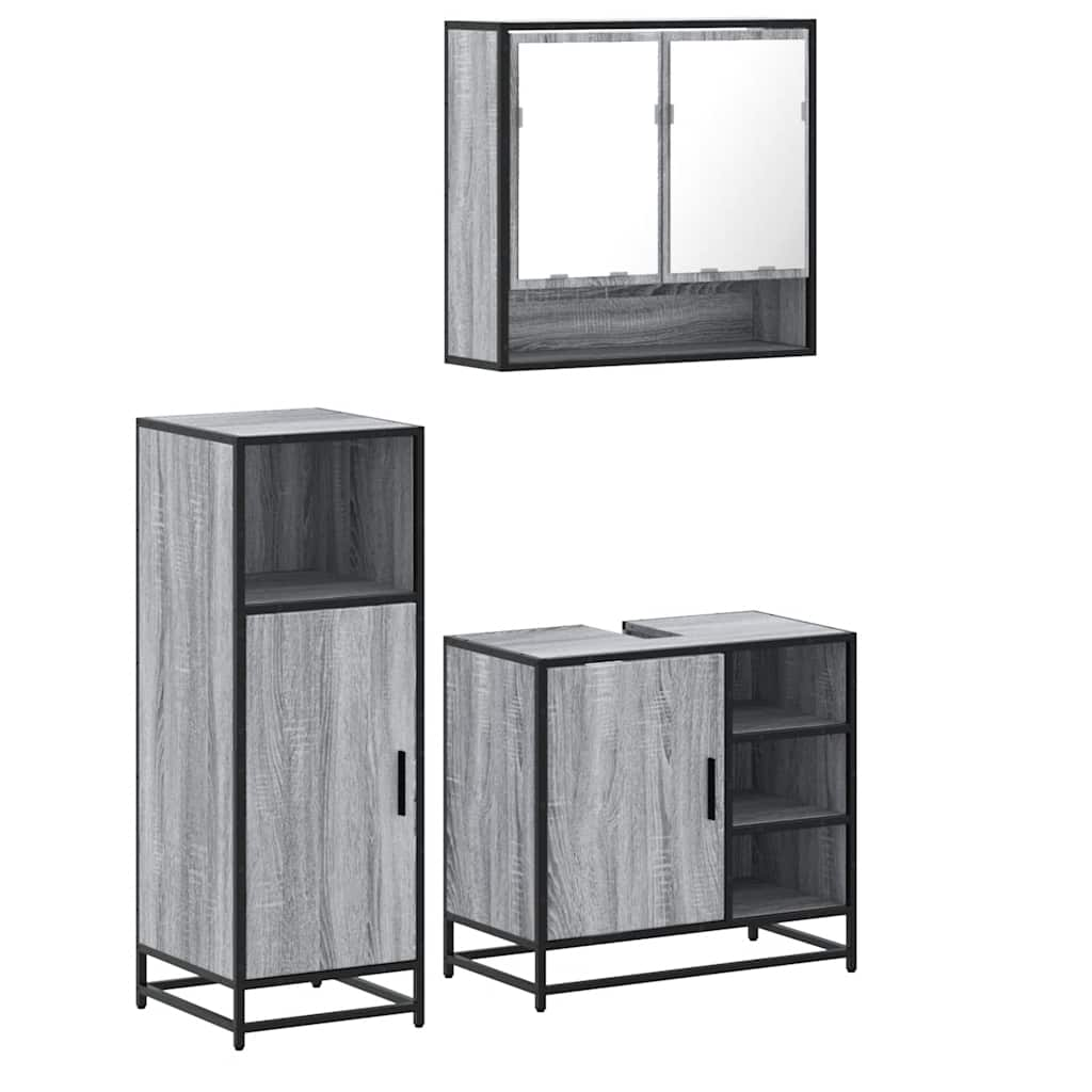 vidaXL 3 Piece Bathroom Furniture Set Grey Sonoma Engineered Wood