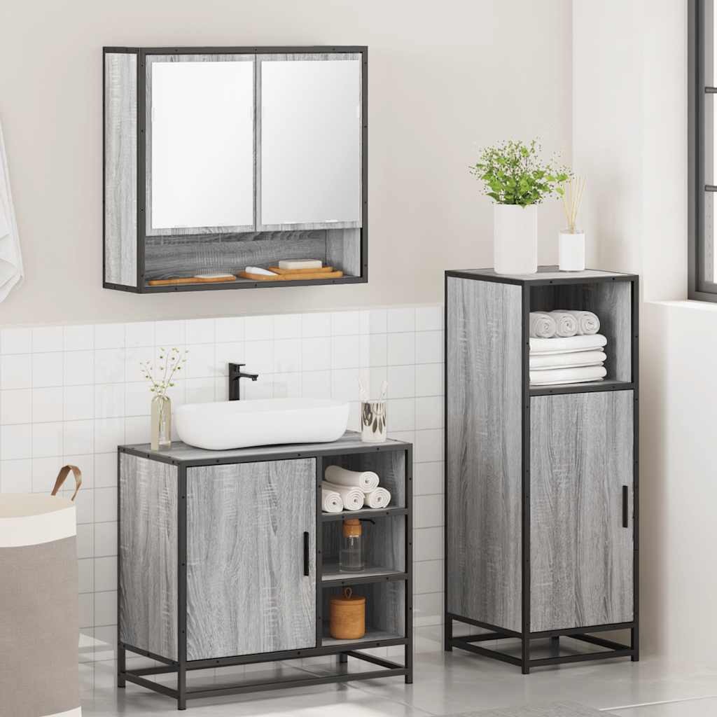 vidaXL 3 Piece Bathroom Furniture Set Grey Sonoma Engineered Wood