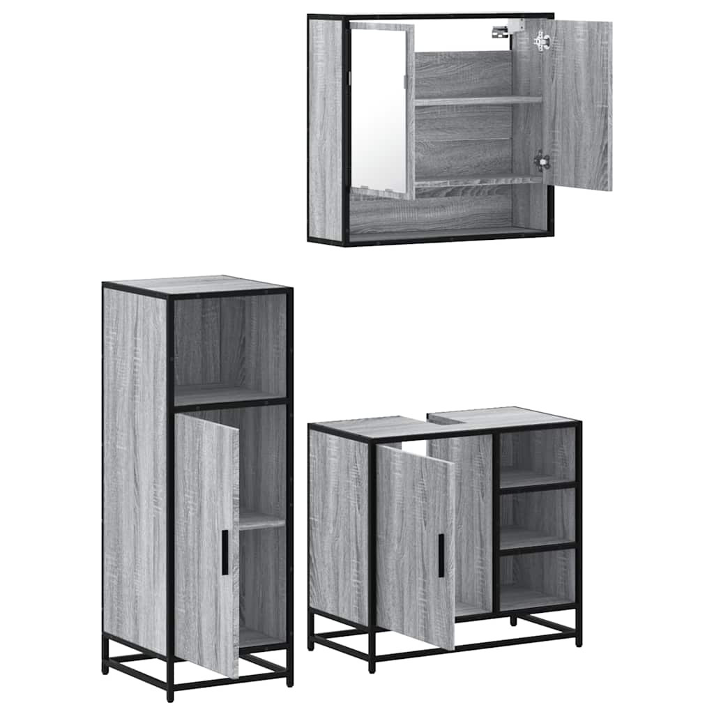 vidaXL 3 Piece Bathroom Furniture Set Grey Sonoma Engineered Wood