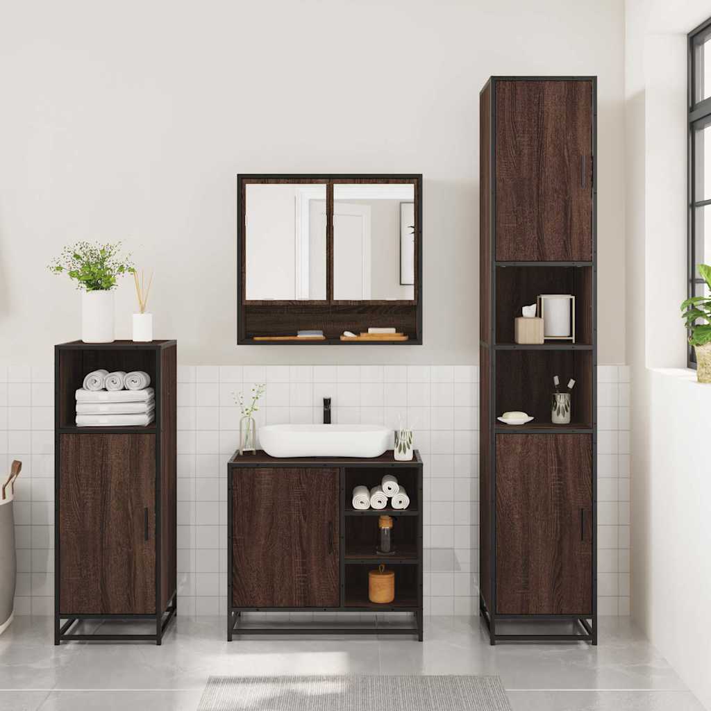 vidaXL 3 Piece Bathroom Furniture Set Brown Oak Engineered Wood