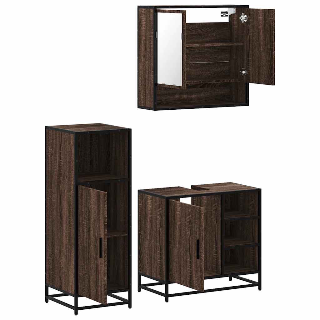 vidaXL 3 Piece Bathroom Furniture Set Brown Oak Engineered Wood