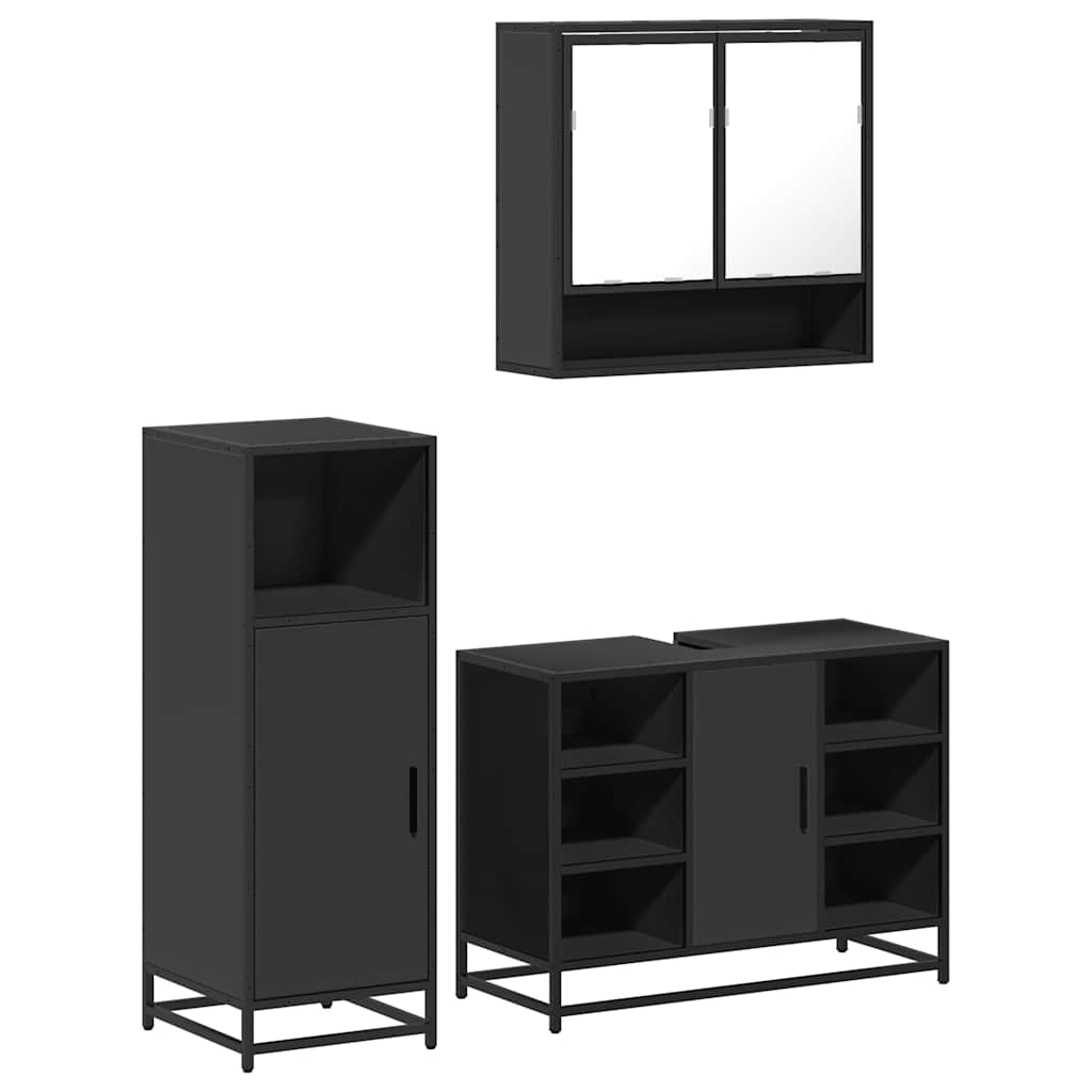 vidaXL 3 Piece Bathroom Furniture Set Black Engineered Wood