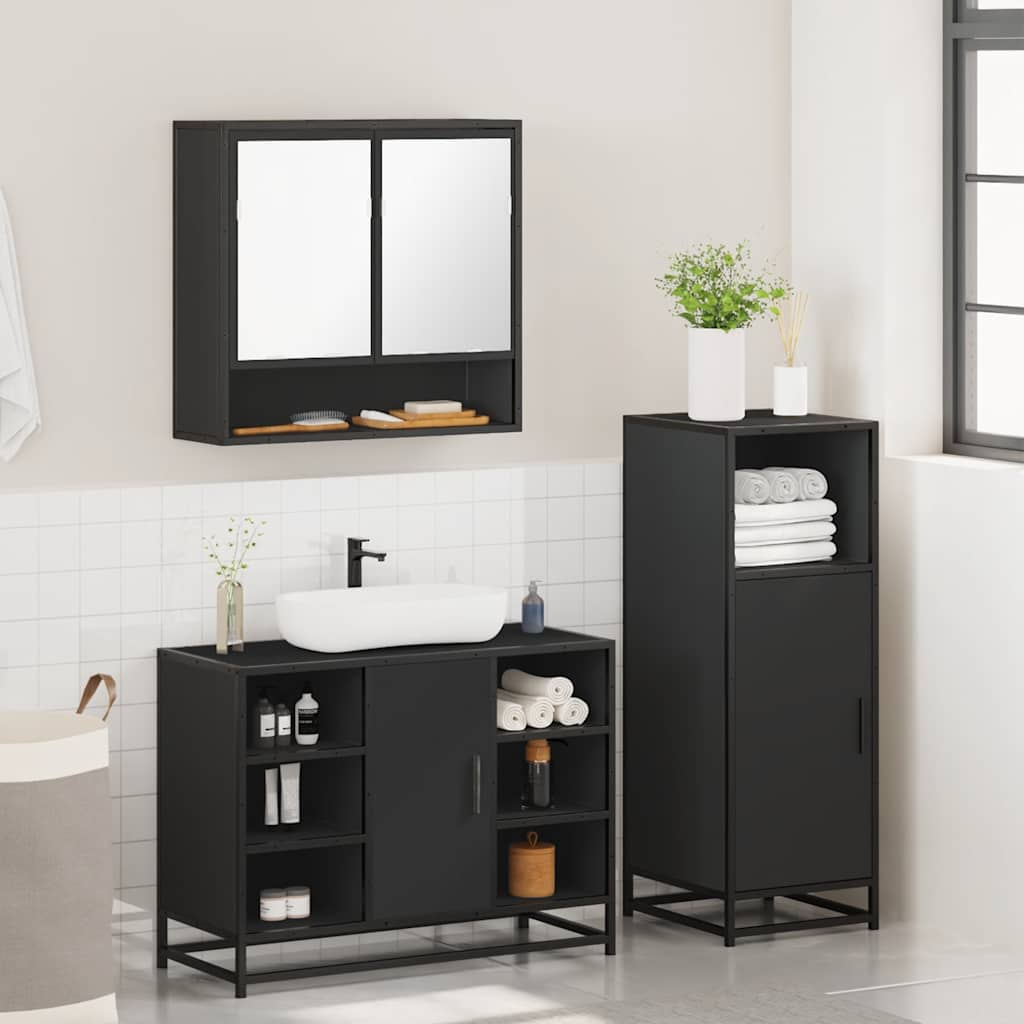 vidaXL 3 Piece Bathroom Furniture Set Black Engineered Wood