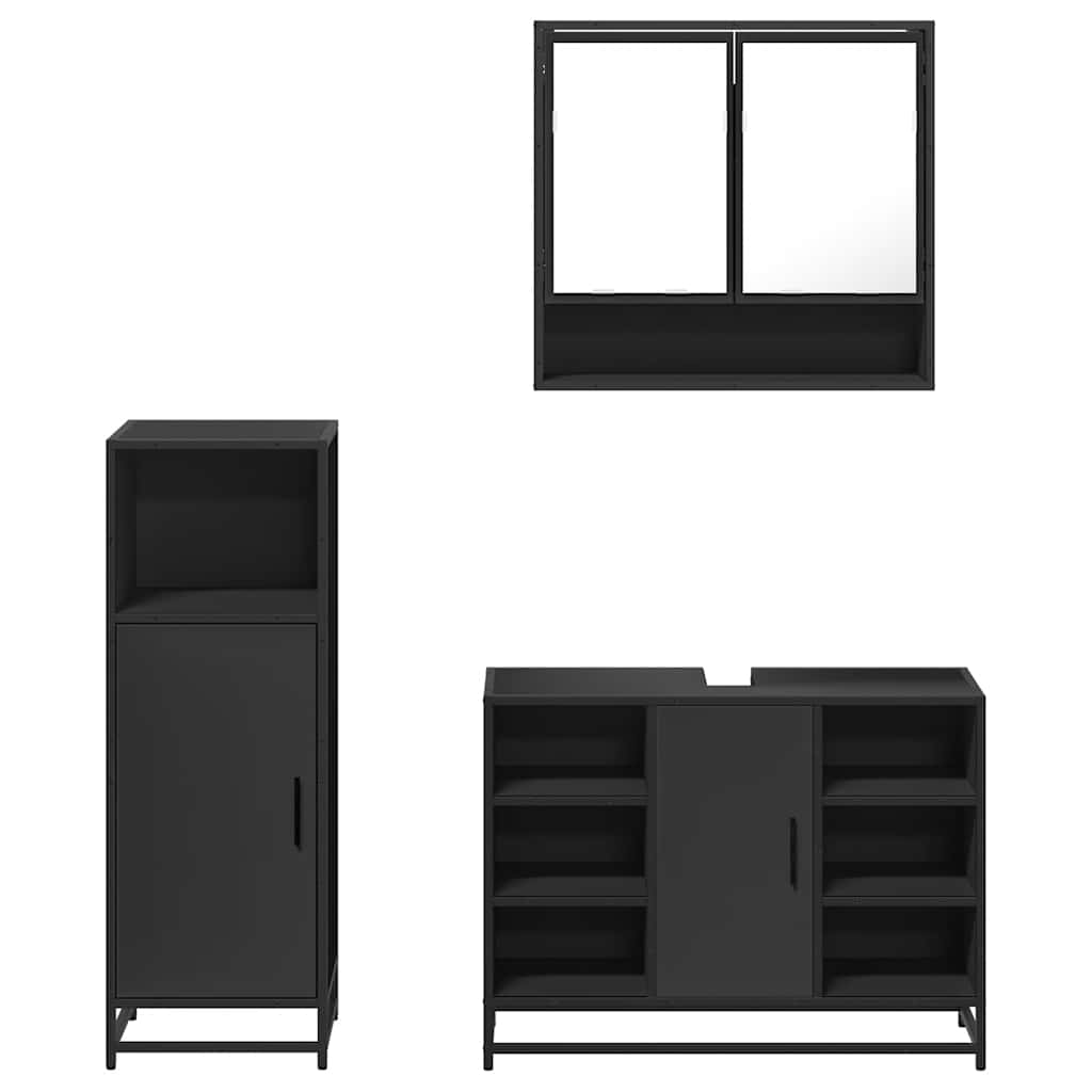 vidaXL 3 Piece Bathroom Furniture Set Black Engineered Wood