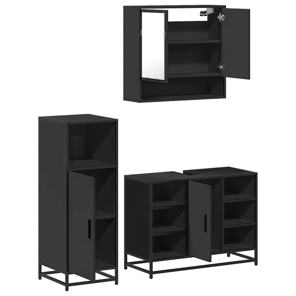 vidaXL 3 Piece Bathroom Furniture Set Black Engineered Wood