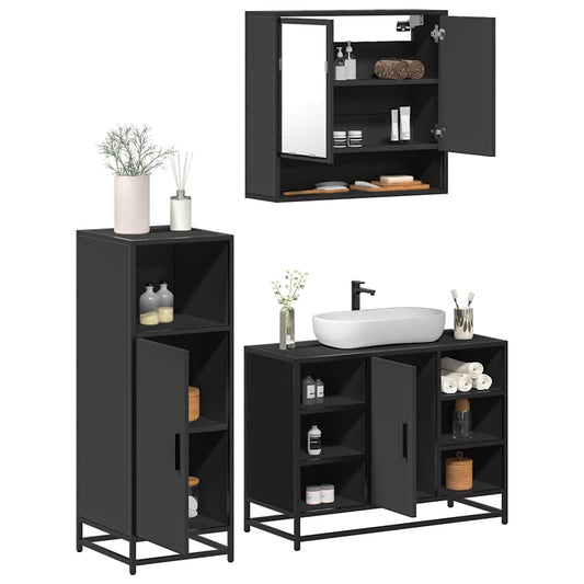 vidaXL 3 Piece Bathroom Furniture Set Black Engineered Wood