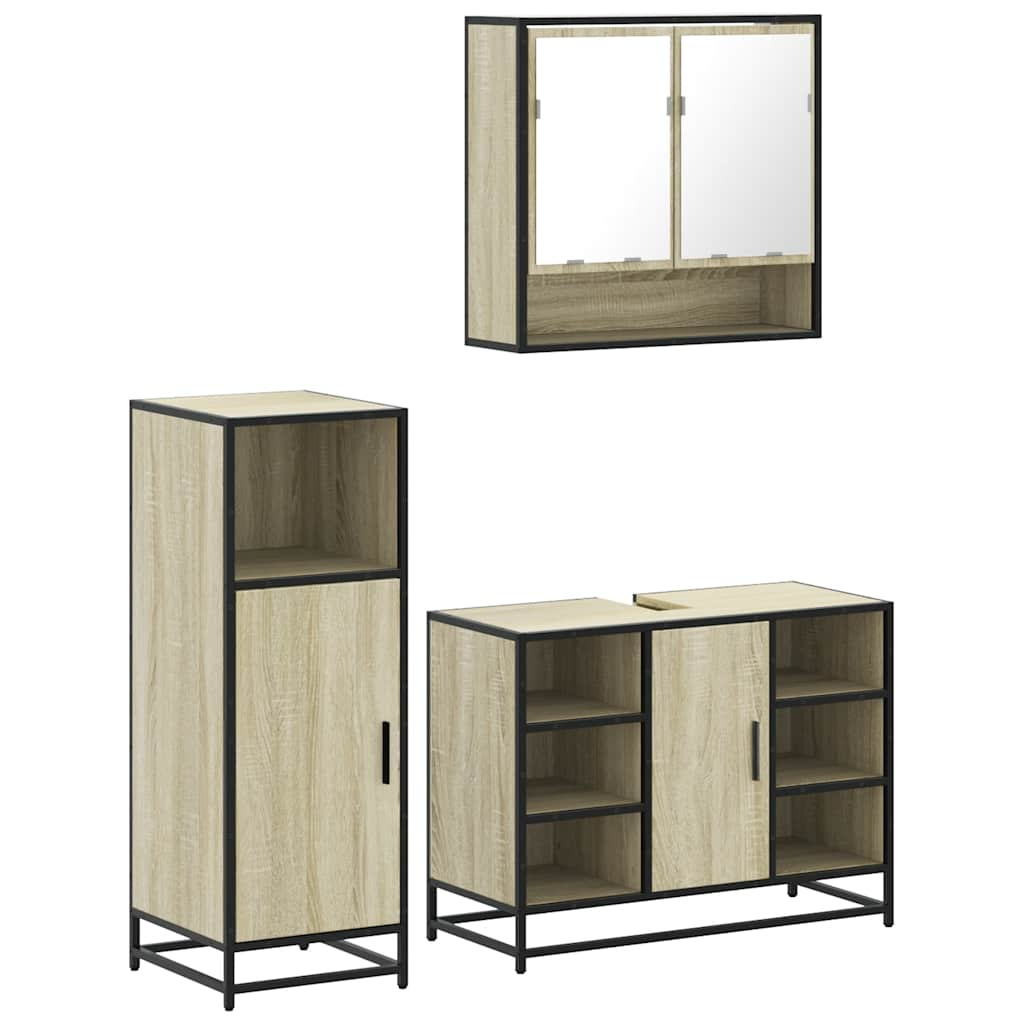 vidaXL 3 Piece Bathroom Furniture Set Sonoma Oak Engineered Wood