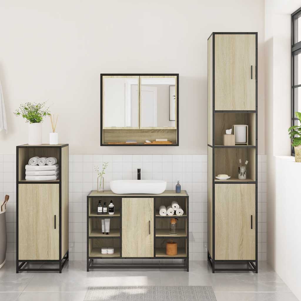 vidaXL 3 Piece Bathroom Furniture Set Sonoma Oak Engineered Wood