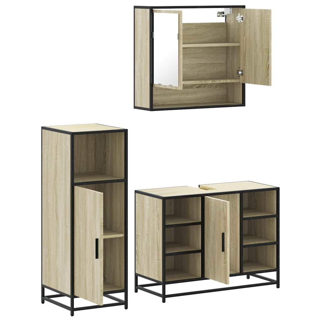 vidaXL 3 Piece Bathroom Furniture Set Sonoma Oak Engineered Wood