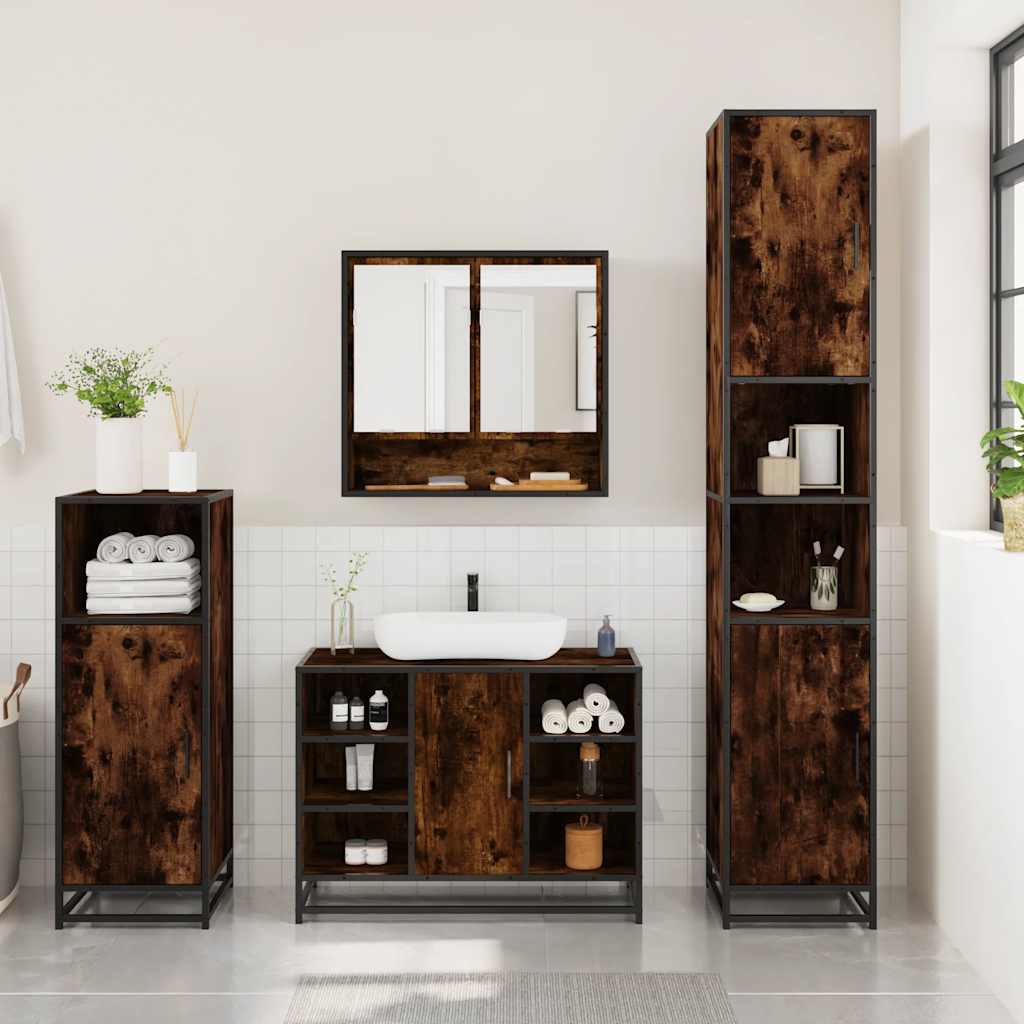 vidaXL 3 Piece Bathroom Furniture Set Smoked Oak Engineered Wood