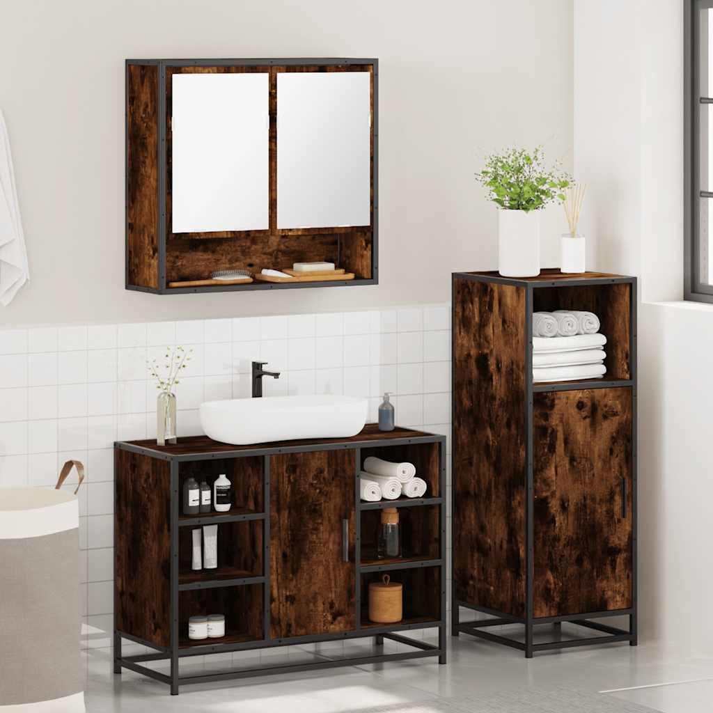 vidaXL 3 Piece Bathroom Furniture Set Smoked Oak Engineered Wood