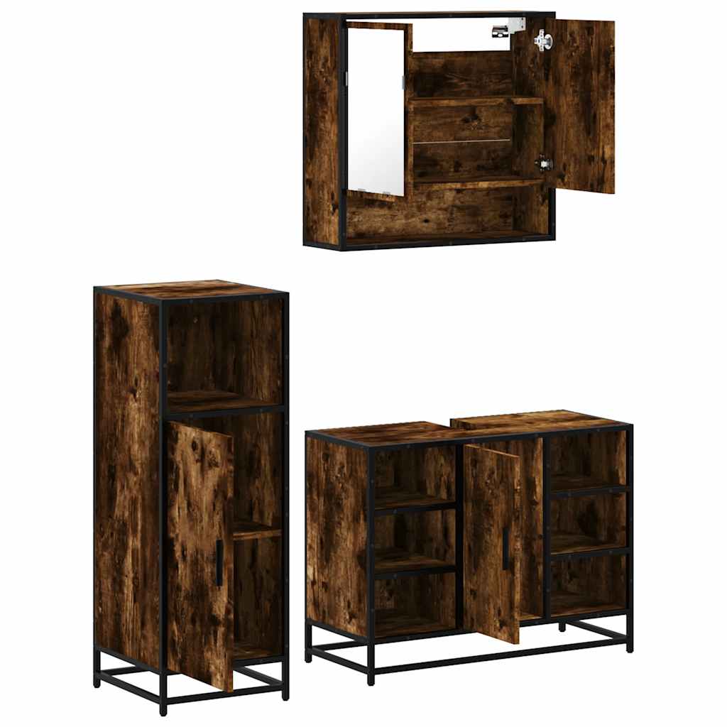 vidaXL 3 Piece Bathroom Furniture Set Smoked Oak Engineered Wood