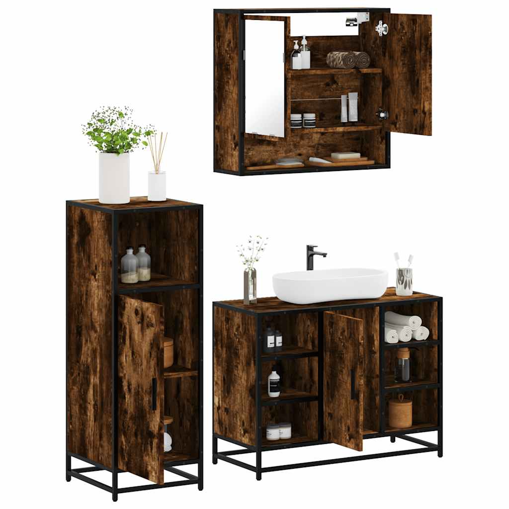 vidaXL 3 Piece Bathroom Furniture Set Smoked Oak Engineered Wood