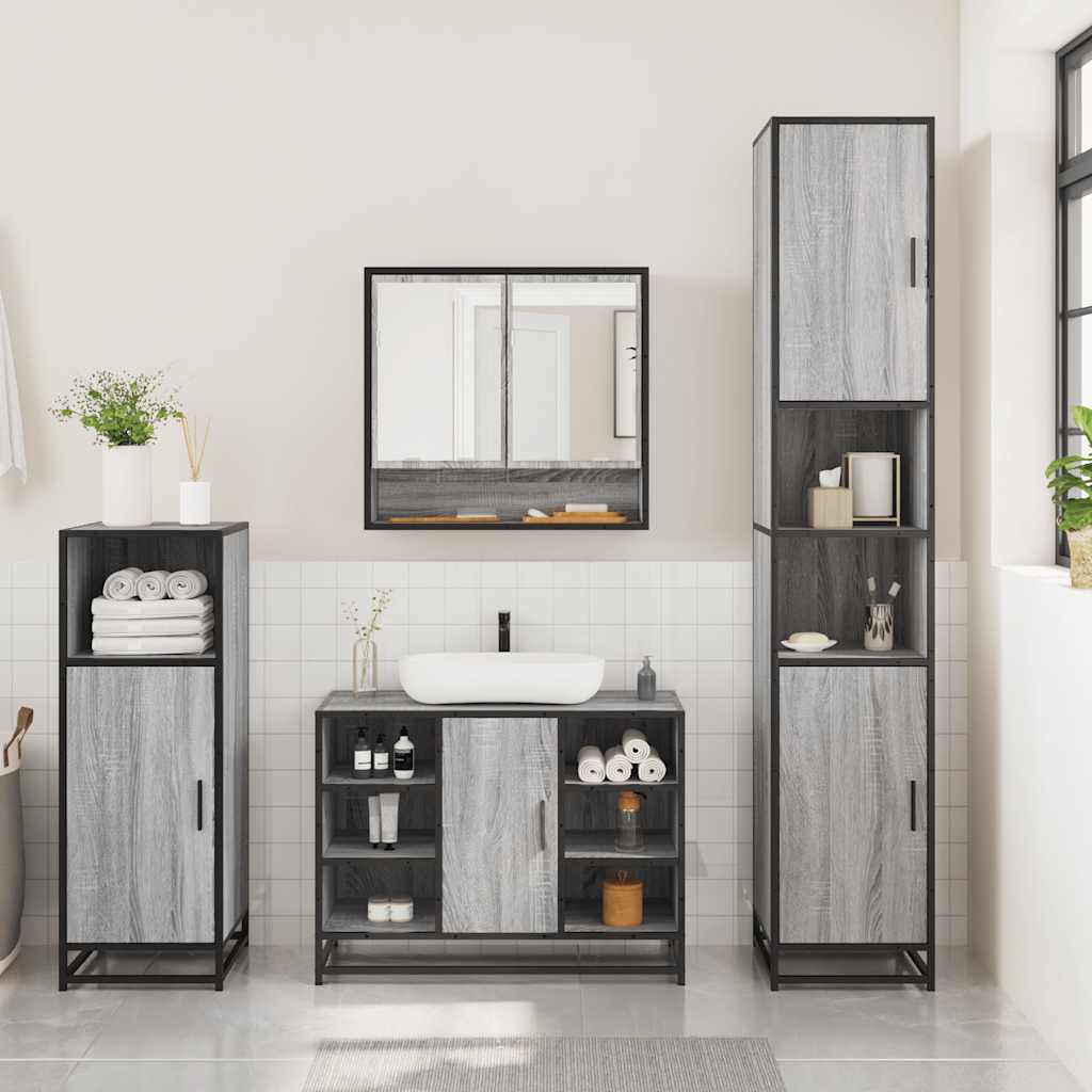 vidaXL 3 Piece Bathroom Furniture Set Grey Sonoma Engineered Wood