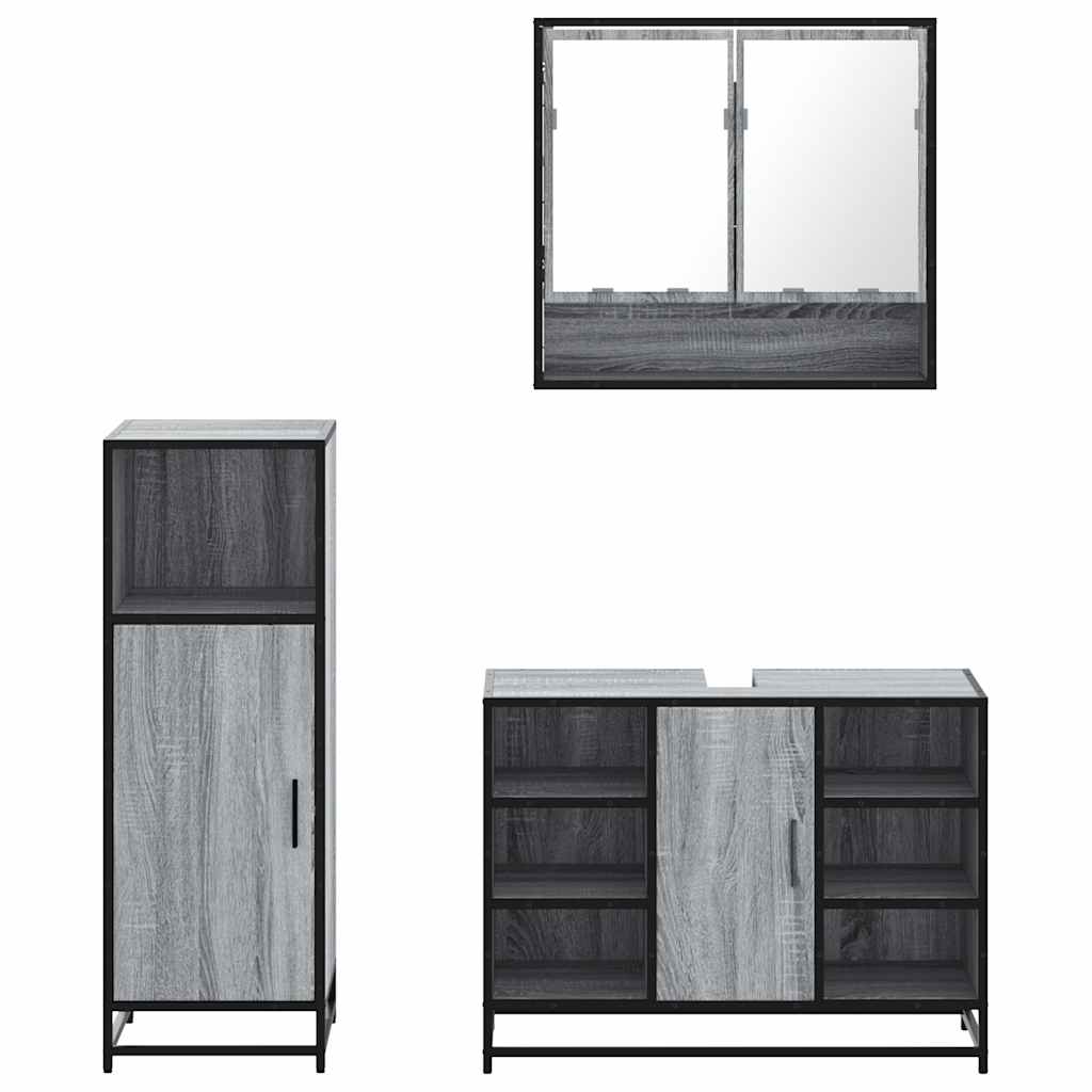 vidaXL 3 Piece Bathroom Furniture Set Grey Sonoma Engineered Wood